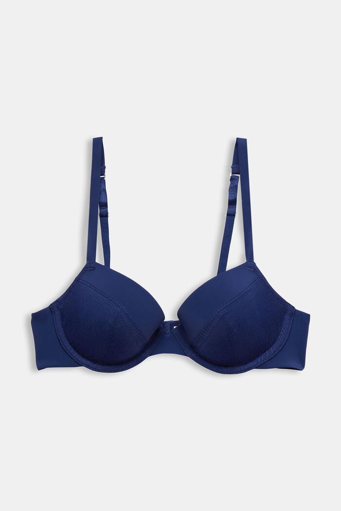 Recycled: lace trim padded bra, DARK BLUE, detail image number 4