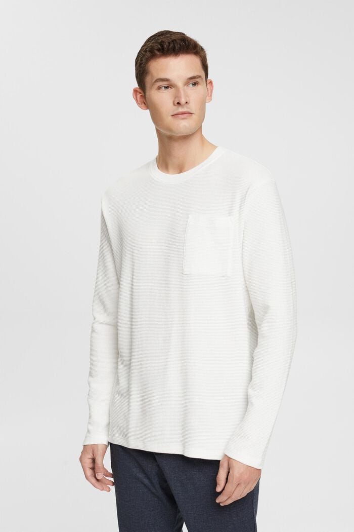 Textured long sleeve top, OFF WHITE, overview