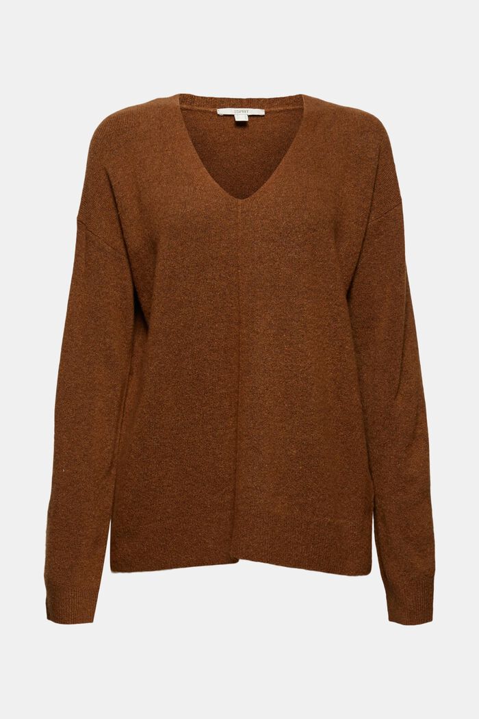 Wool blend: V-neck jumper, TOFFEE, detail image number 6