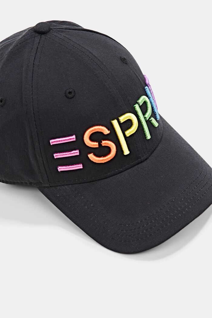 Baseball cap with bright logo embroidery, BLACK, detail image number 1