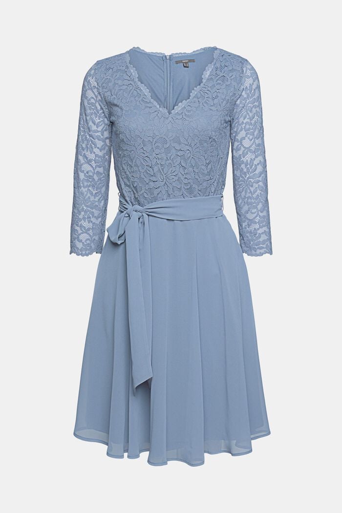 Recycled: dress with lace top, GREY BLUE, overview