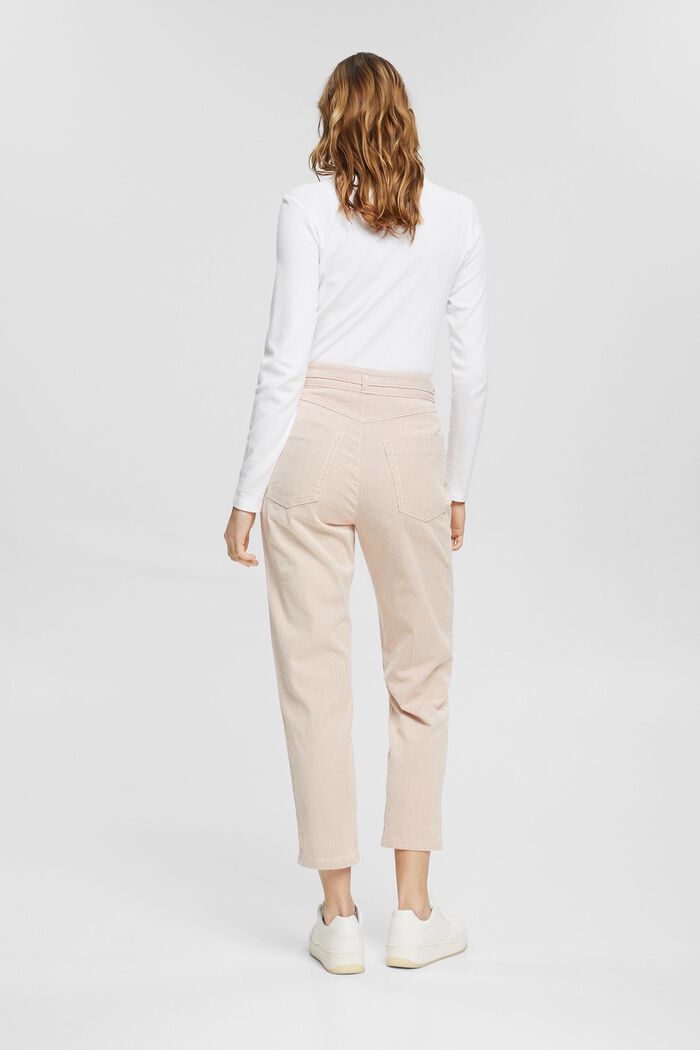 Striped cloth trousers with tie-around belt, BEIGE, detail image number 3