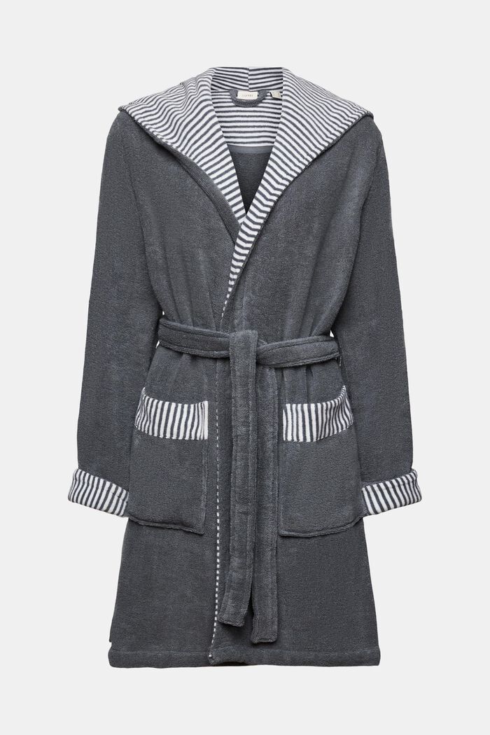 Terry cloth bathrobe with striped lining, GREY STEEL, detail image number 5