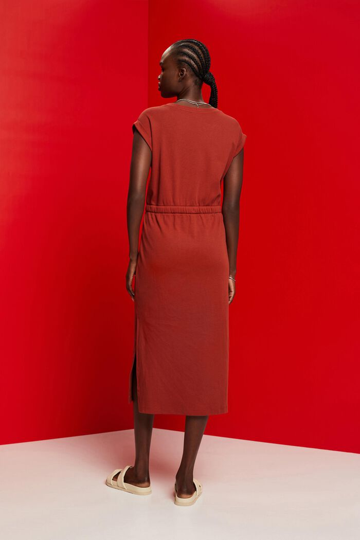 Jersey midi dress with a tie belt, TERRACOTTA, detail image number 3