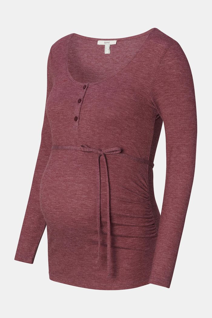 Jersey Henley Long Sleeve Top, PLUM RED, detail image number 4