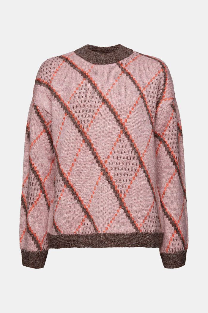 Checked Wool-Blend Sweater, OLD PINK, detail image number 6