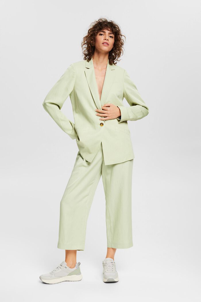 Linen blend: relaxed one-button blazer, PASTEL GREEN, detail image number 1