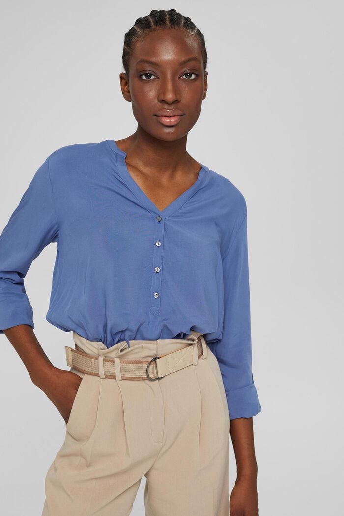Henley blouse made of LENZING™ ECOVERO™, BLUE LAVENDER, detail image number 0