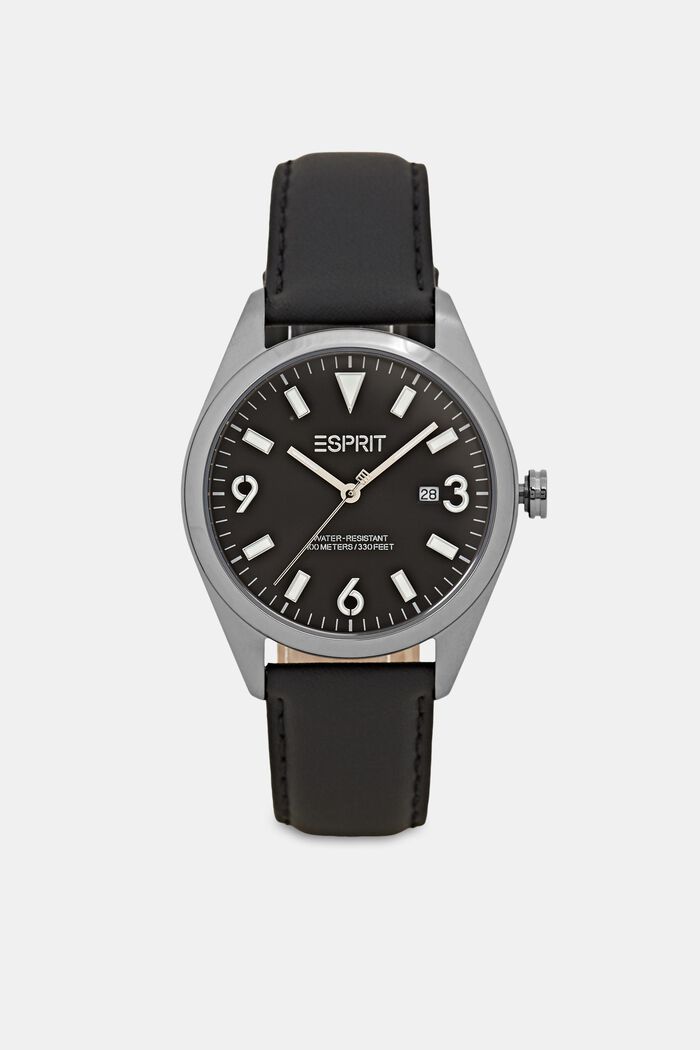 Stainless steel watch with luminous indices, BLACK, detail image number 0