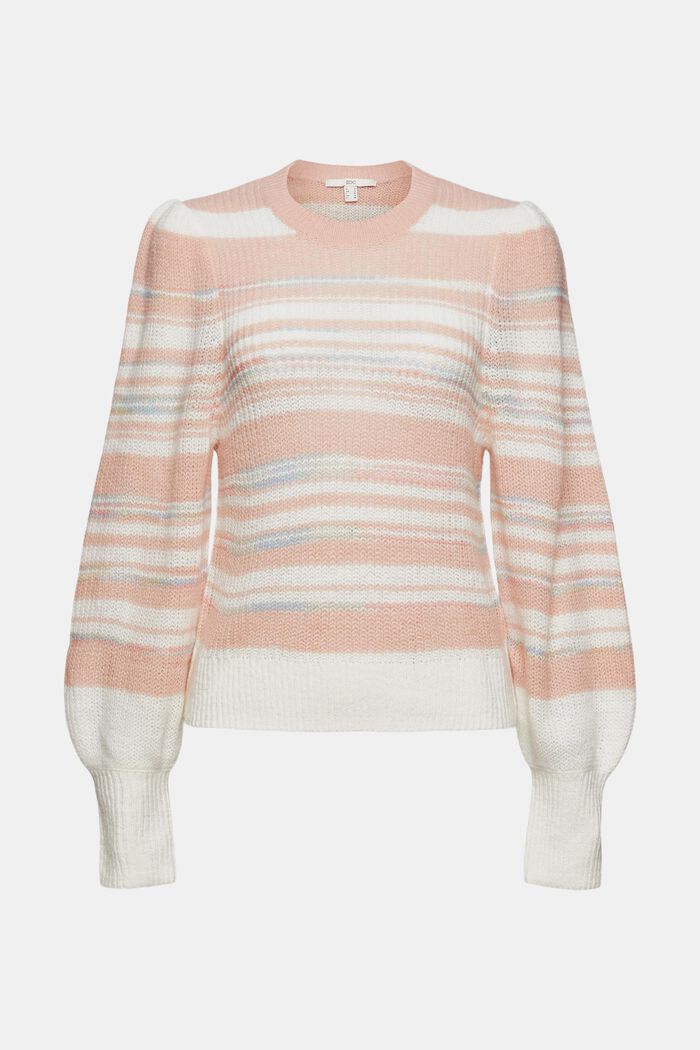 Wool blend: striped knitted jumper, DUSTY NUDE, overview