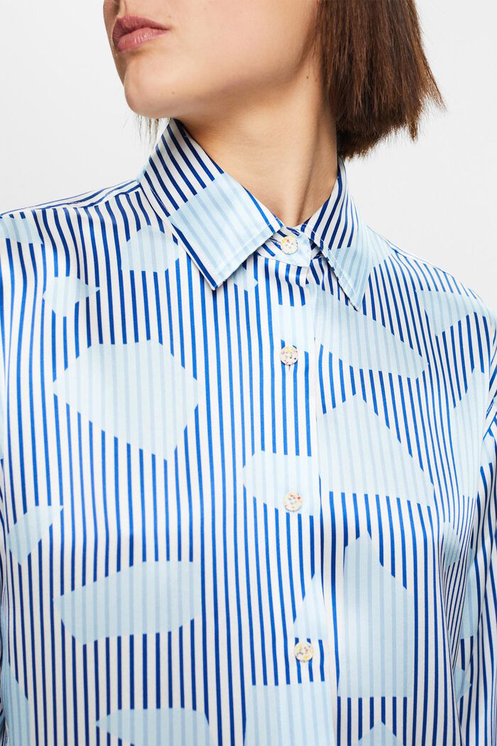 Silk Printed Button-Up Shirt, BRIGHT BLUE, detail image number 3
