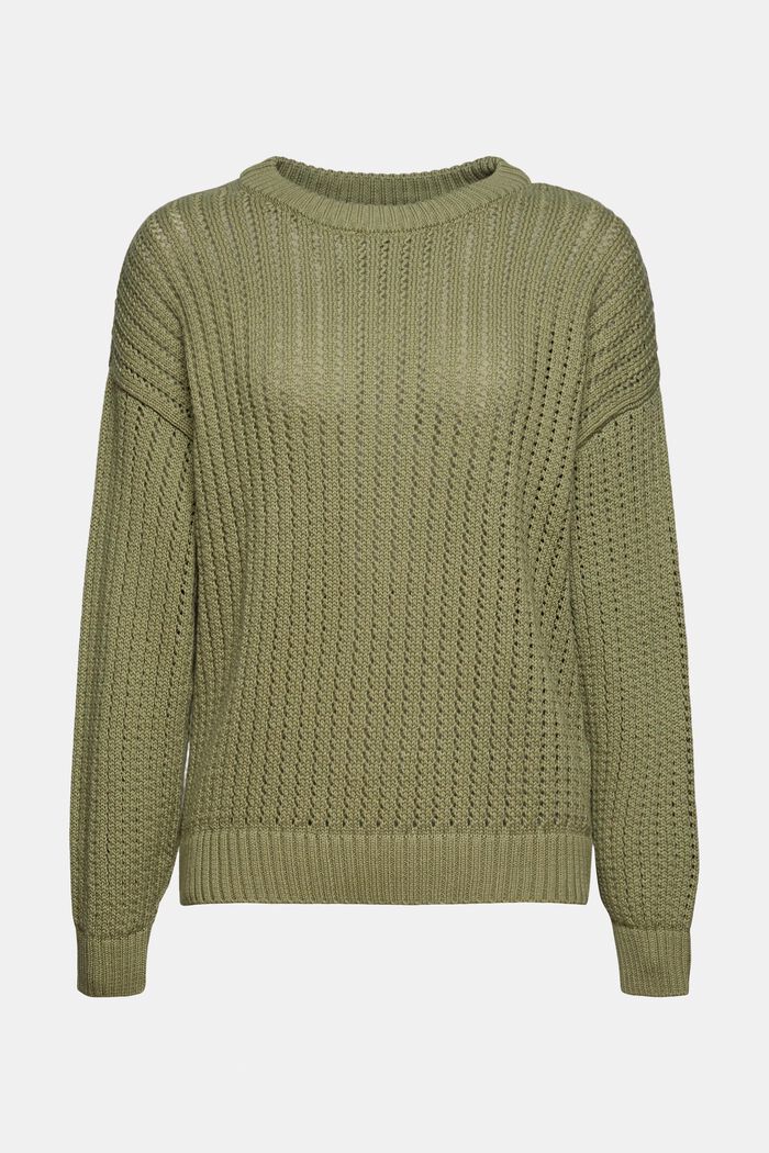 Patterned knit jumper made of organic cotton, LIGHT KHAKI, overview