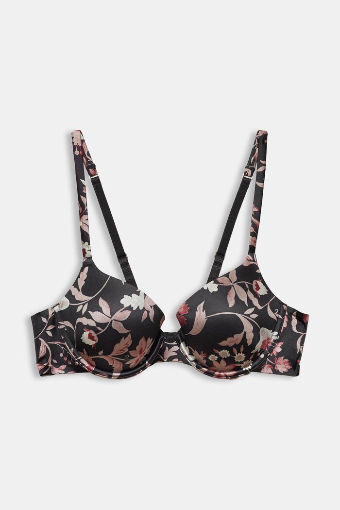 Padded underwire bra with print, BLACK, overview