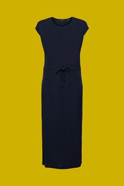 Drawstring Crepe Midi Dress