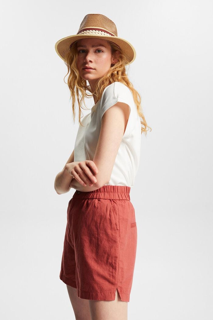 Linen blend: shorts with an elasticated waistband, TERRACOTTA, detail image number 6