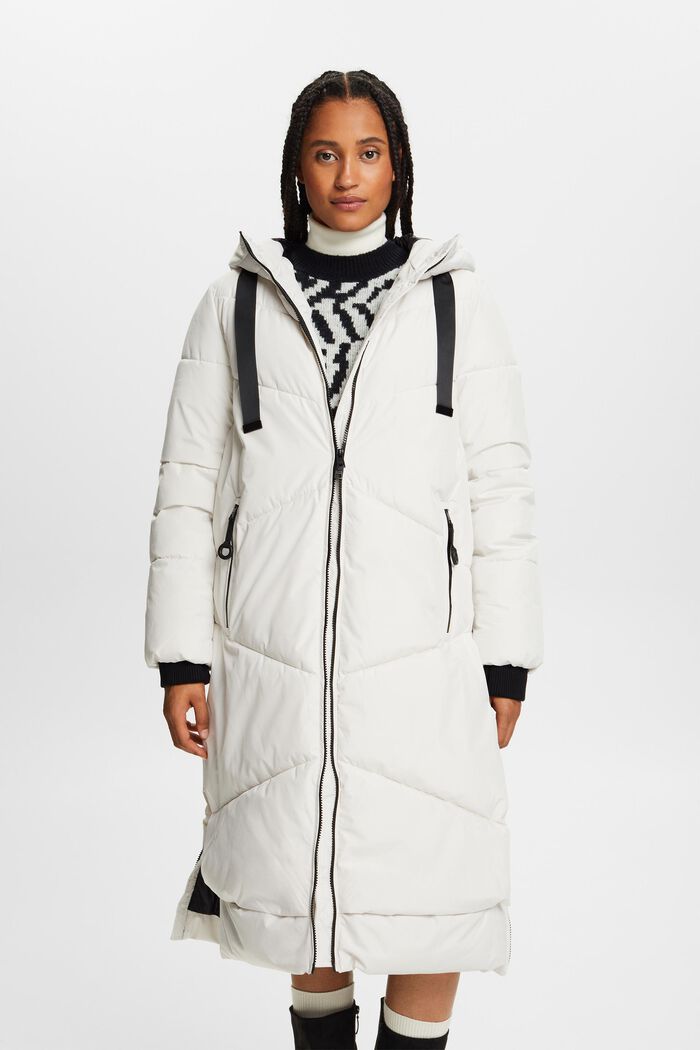 Hooded Quilted Puffer Coat, CREAM BEIGE, detail image number 0
