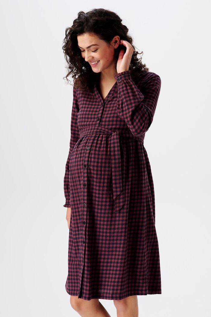 MATERNITY Checked Flannel Nursing Dress, PLUM RED, detail image number 0