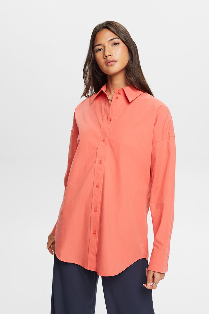 Cotton-Poplin Shirt, CORAL RED, detail image number 0