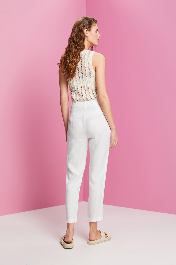 Cropped linen trousers, WHITE, detail image number 3