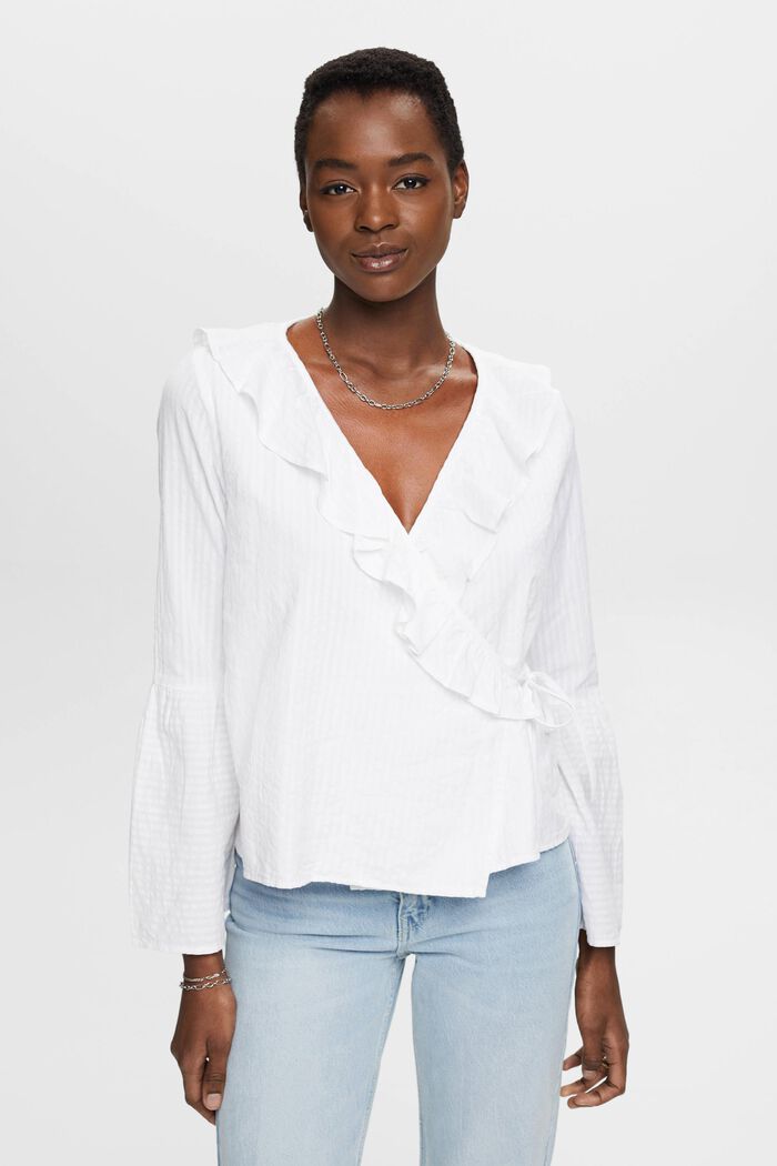 Wrap blouse with ruffles, WHITE, detail image number 0
