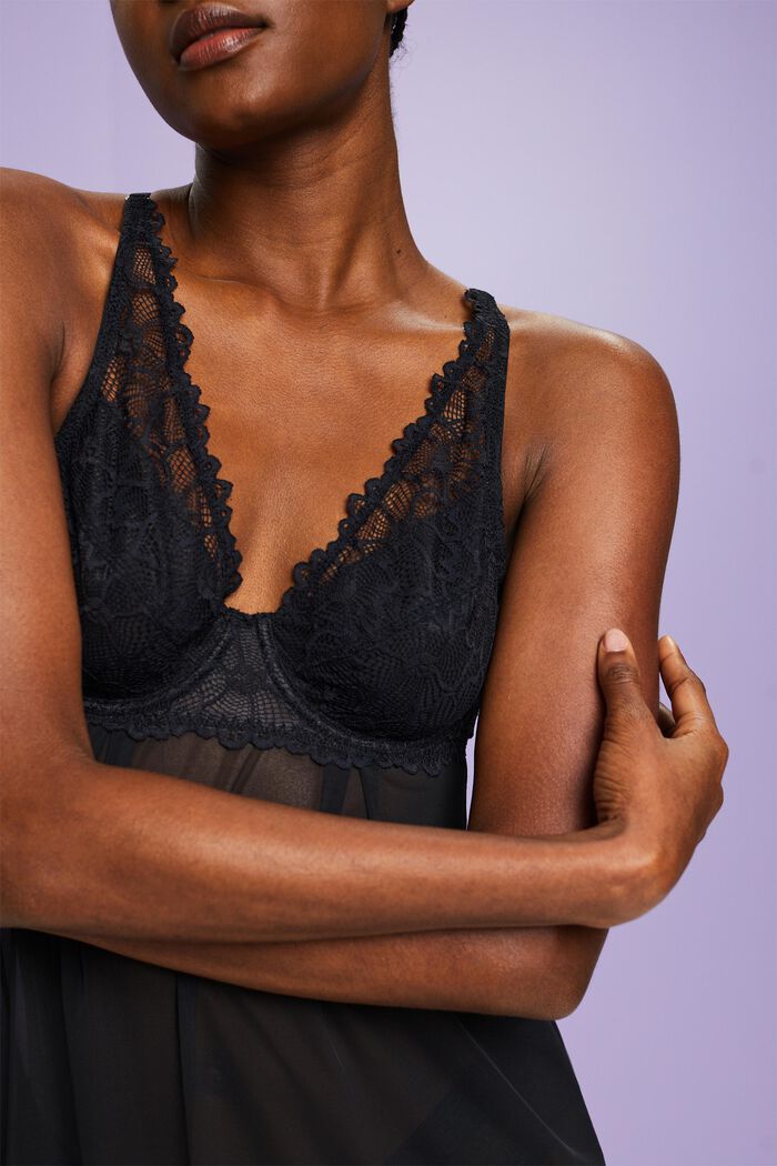 Underwire Mesh Lace Camisole, BLACK, detail image number 2