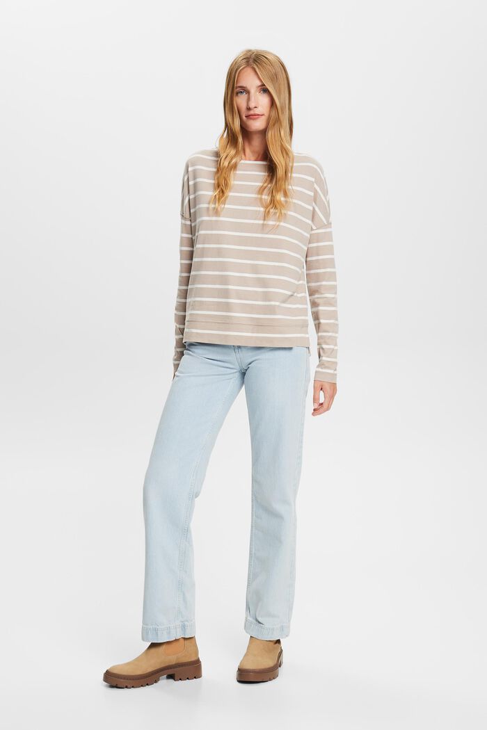 Striped Cotton Longsleeve Top, LIGHT TAUPE, detail image number 4