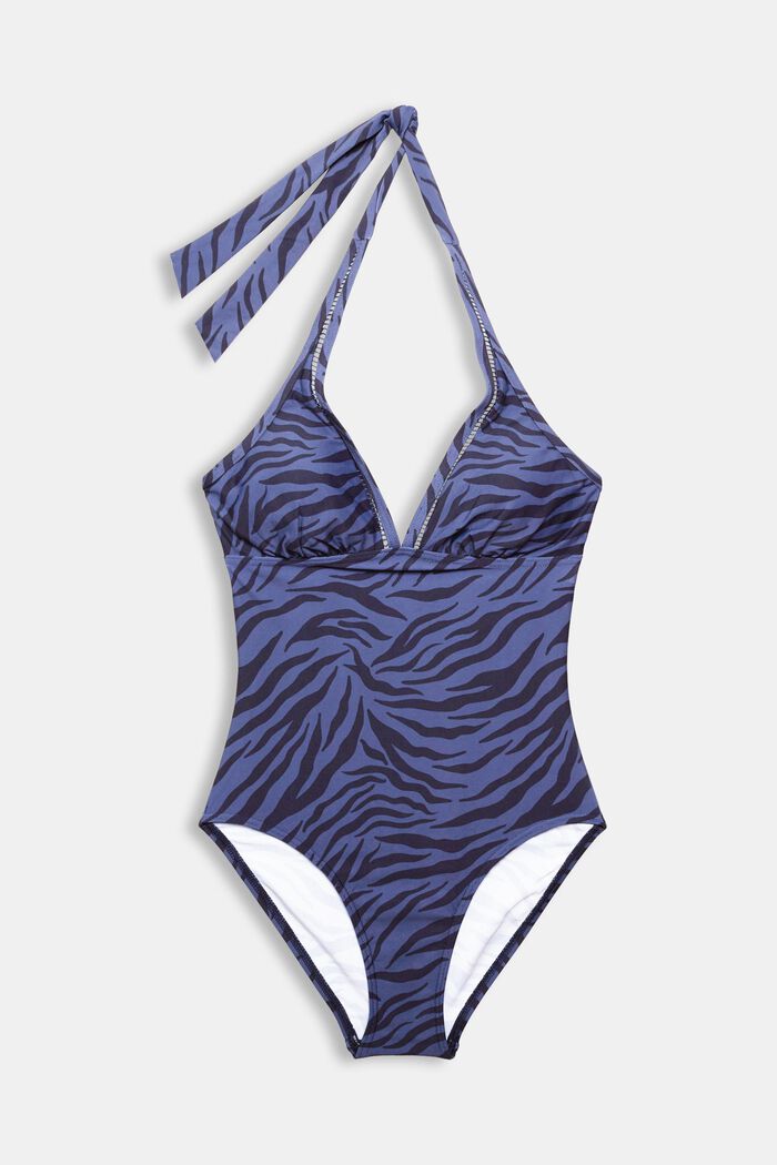 Recycled: padded printed swimsuit, NAVY, overview