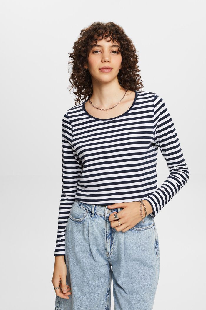 Striped Long Sleeve Top, NAVY, detail image number 0