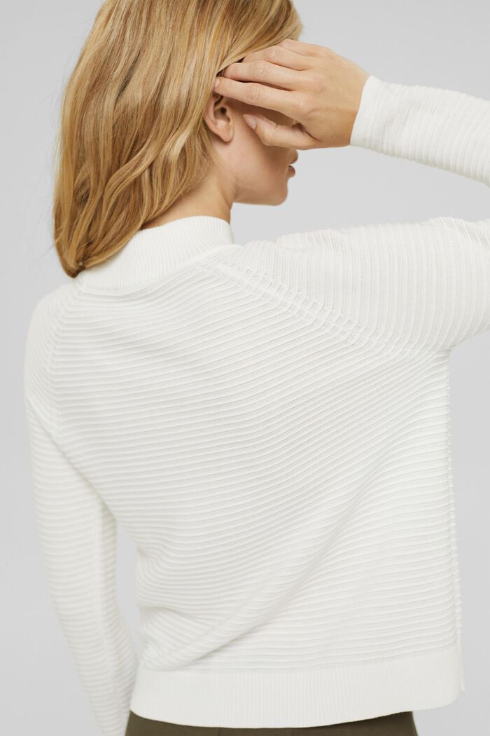 Jumper with a ribbed texture, organic cotton, OFF WHITE, detail image number 2
