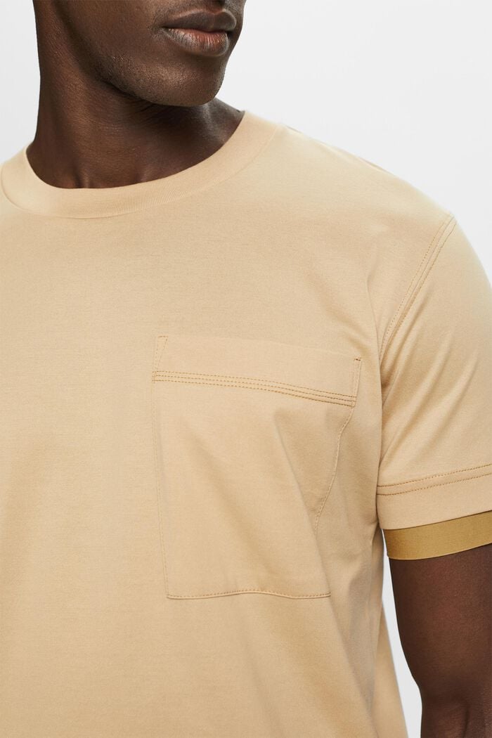 Crewneck t-shirt in a layered look, 100% cotton, SAND, detail image number 2