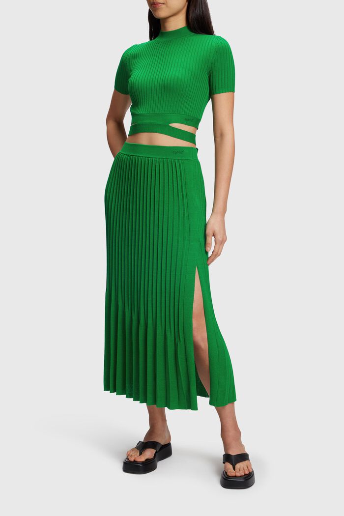 Pretty Pleats Midi Skirt, GREEN, detail image number 5