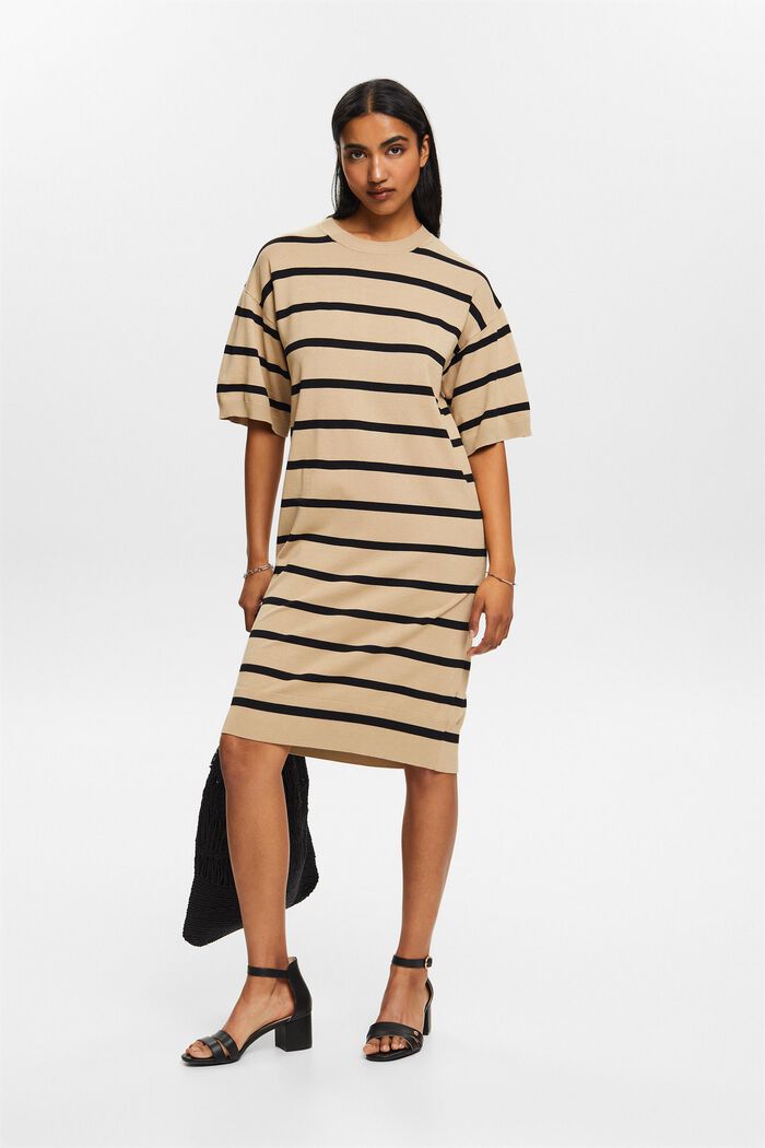 Oversized Striped Knit Dress, LIGHT BEIGE, detail image number 1