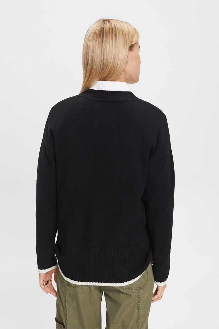 Long-Sleeve V-Neck Sweater, BLACK, detail image number 4