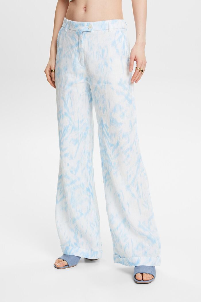 Printed Linen Pants, WHITE, detail image number 0