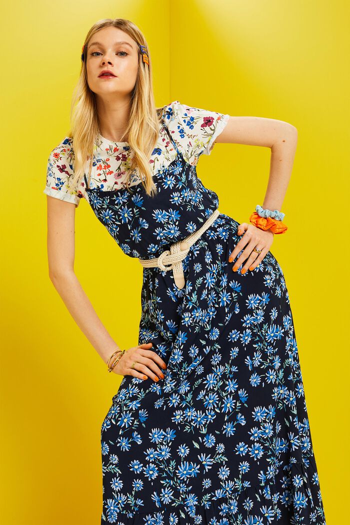 Patterned maxi dress, LENZING™ ECOVERO™, NAVY, detail image number 1