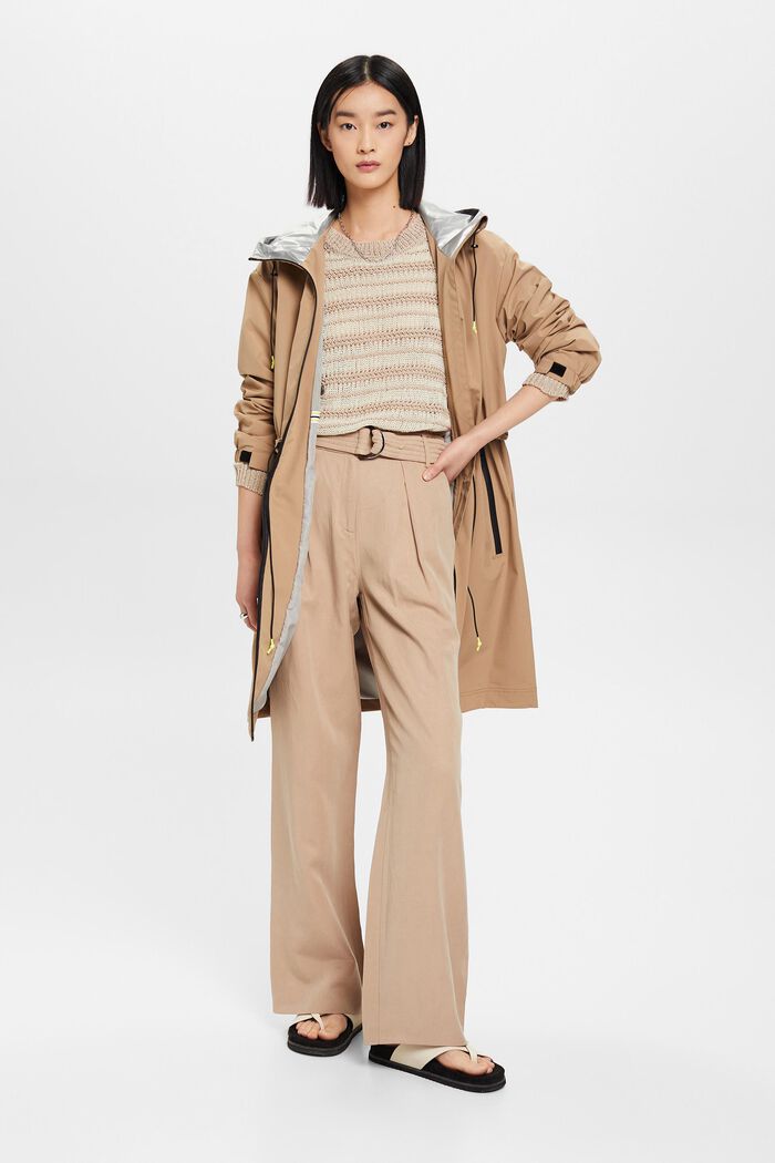 High-rise wide leg linen blend trousers with belt, TAUPE, detail image number 1