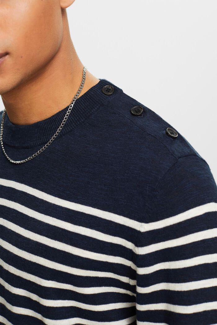 Striped Cotton-Linen Sweater, NAVY, detail image number 3