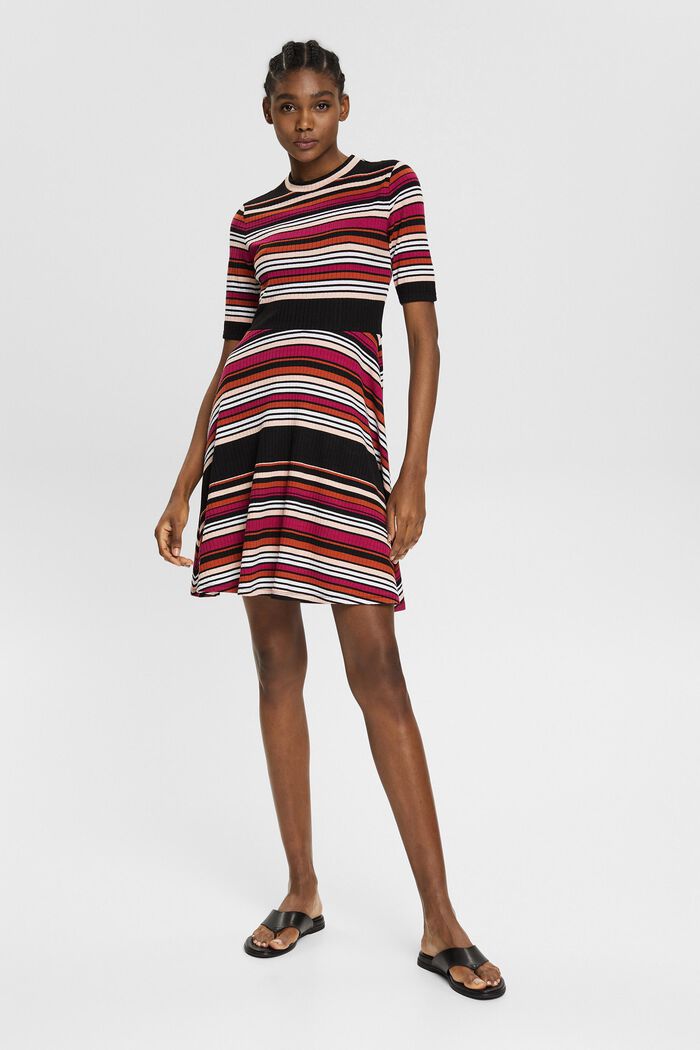Ribbed jersey dress with stripes, BLACK, detail image number 1