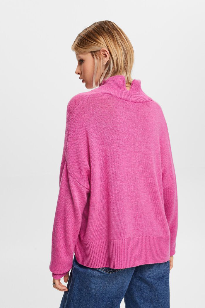 Wool-Blend Mockneck Sweater, PINK FUCHSIA, detail image number 4