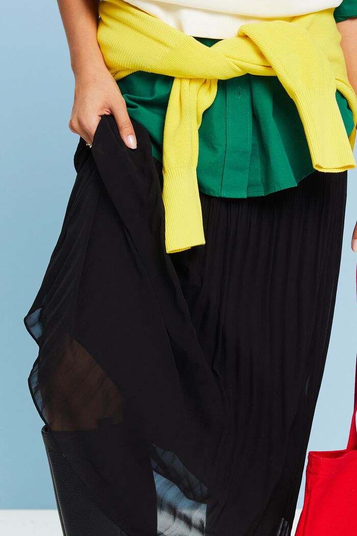 Plissé-Chiffon Midi Skirt, BLACK, detail image number 3