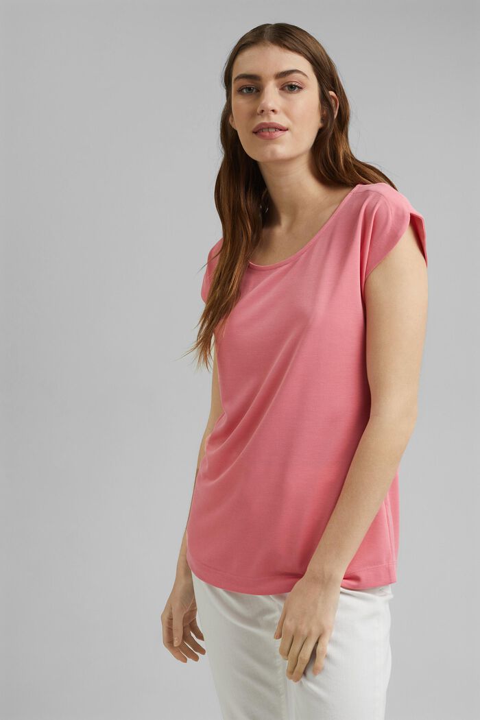 Flowing T-shirt in blended modal, CORAL, detail image number 0