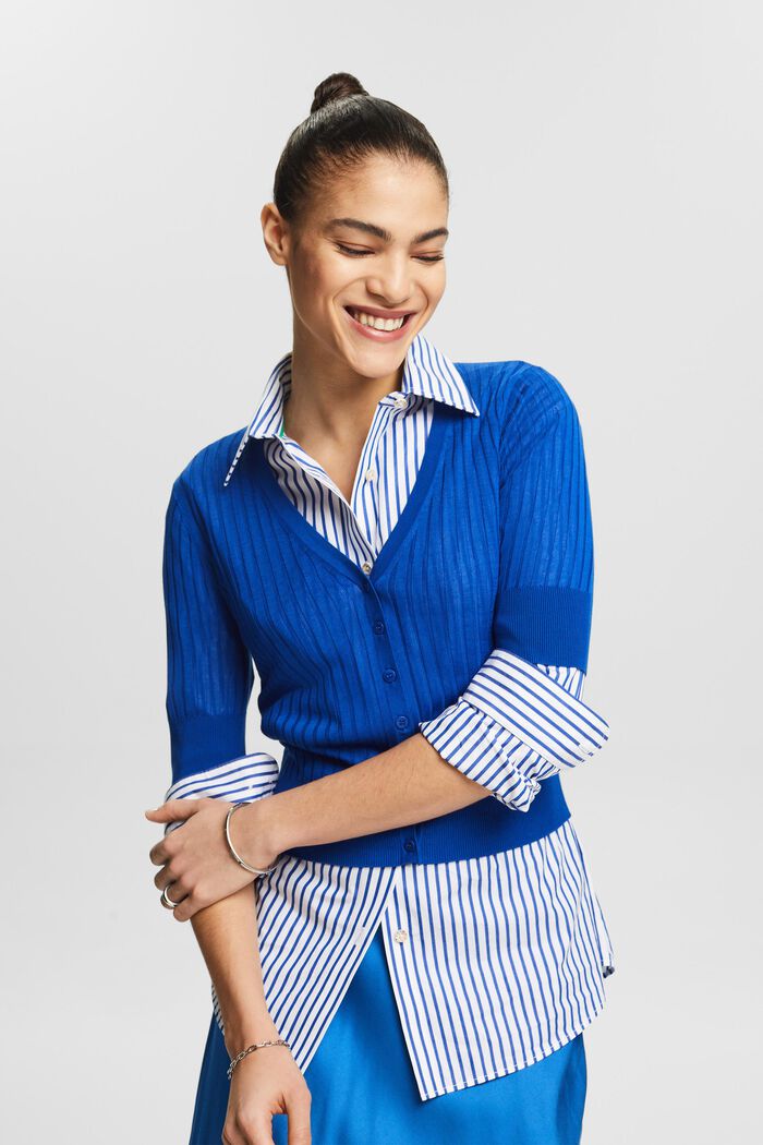 Button-Front Knit Top, BRIGHT BLUE, detail image number 0