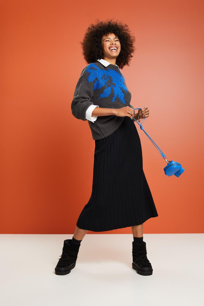 Rib-Knit Midi Skirt, BLACK, detail image number 1