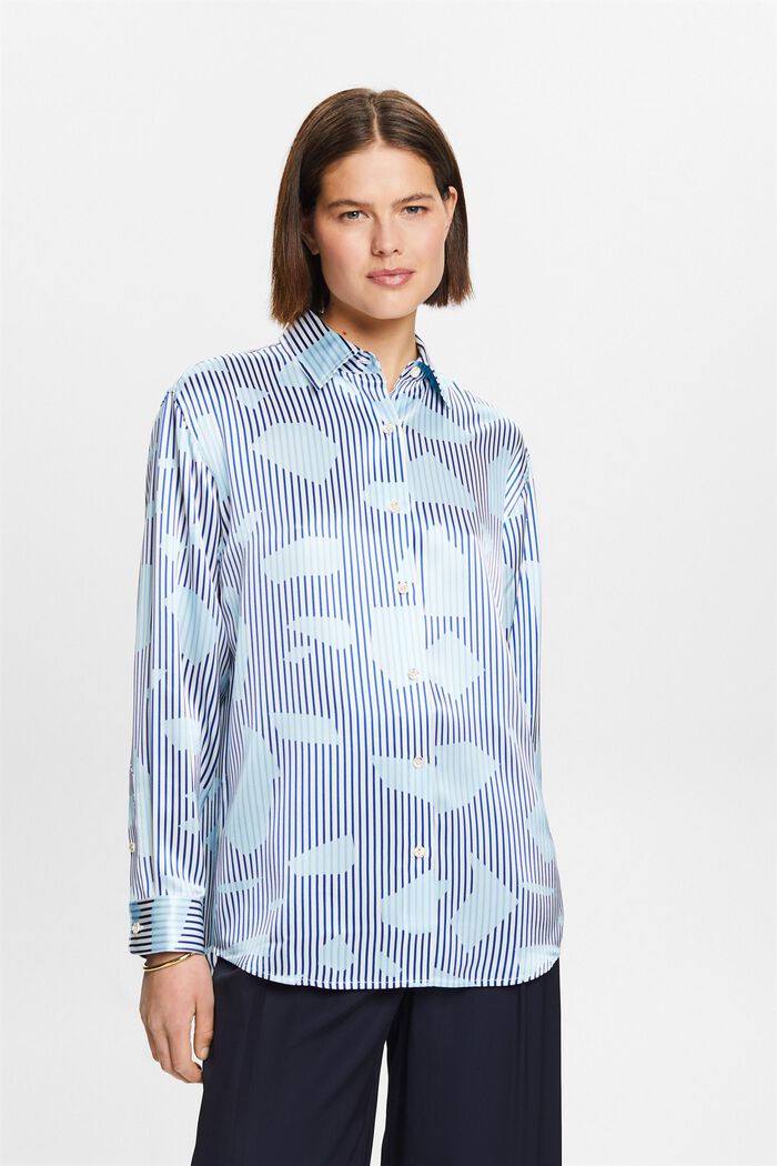 Silk Printed Button-Up Shirt, BRIGHT BLUE, detail image number 0