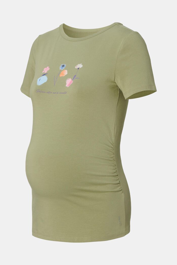 T-shirt with print, organic cotton, REAL OLIVE, overview