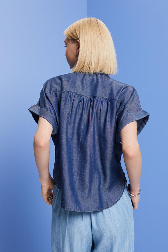 Oversized shirt blouse, TENCEL™, BLUE DARK WASHED, detail image number 3