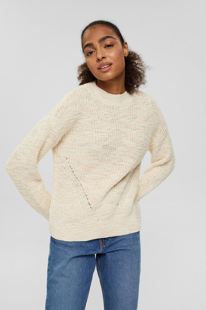 Knitted jumper made of an organic cotton blend, OFF WHITE, detail image number 0