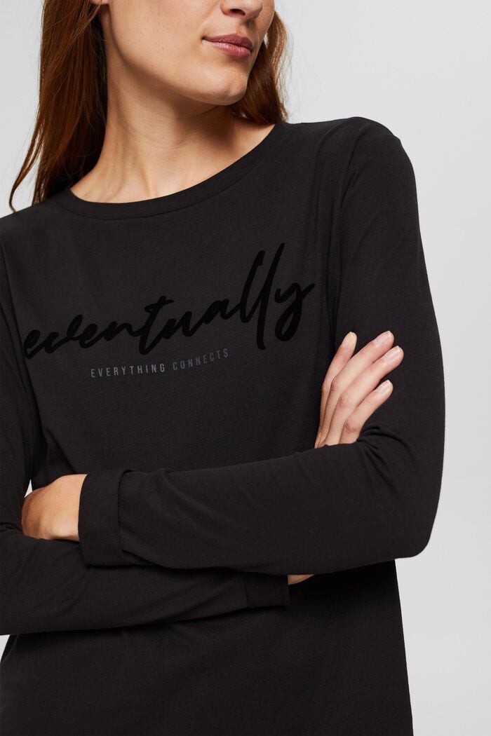 Long sleeve shirt with printed lettering, BLACK, detail image number 2