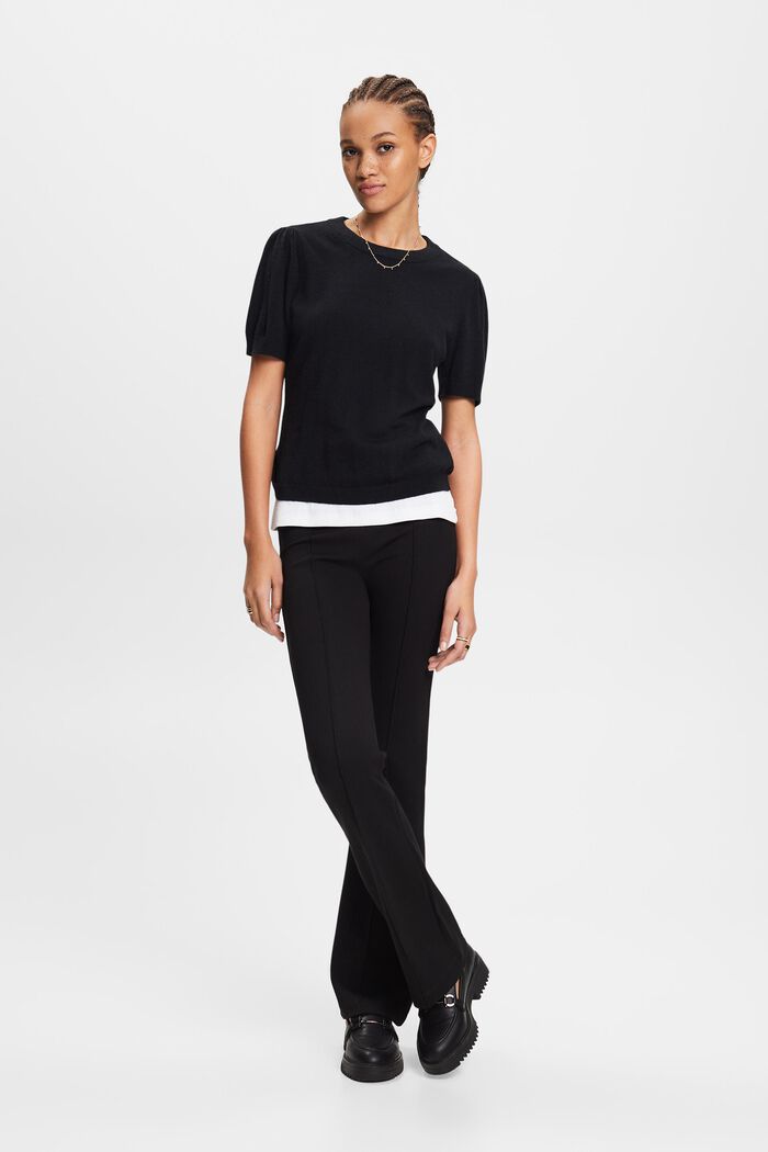 Knitted Straight Leg Pants, BLACK, detail image number 0
