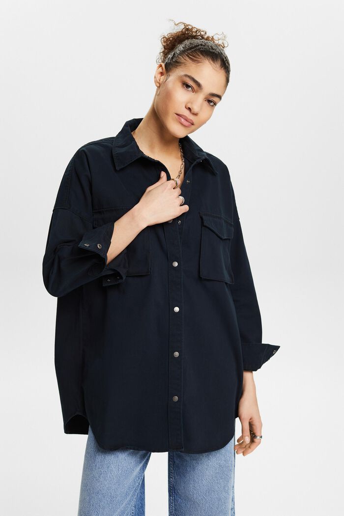 Long-Sleeve Shirt Blouse, BLACK, detail image number 0